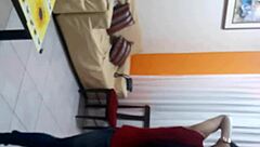 Sexy and sweet transsexual in lingerie outdoors.