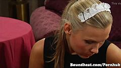 Blonde Maid Kissing Mistress's Pussy After Cleaning?
