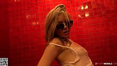 Young Blond Girl Having Fun And Masturbating Under The Shower