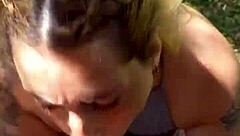 Blonde Gives Blowjob Kisses And Swallows Cum Outdoors