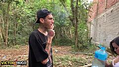 young tattooed girl licks pussy in the forest after smoking weed, what happens next?