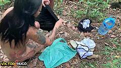 young tattooed girl licks pussy in the forest after smoking weed, what happens next?