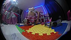 mexican shemale in pigtails and socks plays with toys, gaping her ass with big black cock