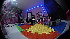 mexican shemale in pigtails and socks plays with toys, gaping her ass with big black cock