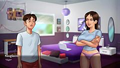 Hot stepmom gets caught sucking something under the table in summertime saga game.