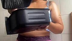 Exhibitionist flashes her big swollen pussy in public