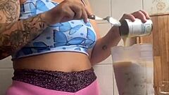 Exhibitionist flashes her big swollen pussy in public