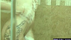 Sexy babe enjoys a hot shower with relaxing massage