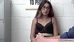 cute teen shoplifter caught stealing lingerie gets blowjob punishment