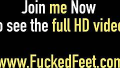 Ammie says, 'Watch my feet fuck this hard cock barefooted'