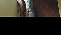 dramatic indoor scene with woman in black leggings