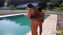 young latina meets dj in pool