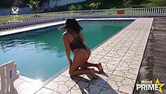 young latina meets dj in pool