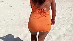 Mexican Babe Flashes Thong and Tits on Public Beach