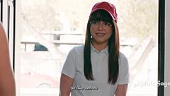 two hot tall lesbians fuck their tiny petite delivery girl, river lynn