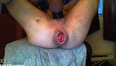 Anal toys stretch that muscular bodybuilder asshole wide in close-up dildo action!