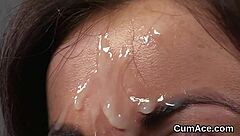 Slutty Stunner Gets Jizz Shot On Her Face Gulping All The Juice!