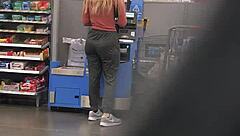 Blonde milf showcases her nice ass in tight spandex, turning heads with every move.