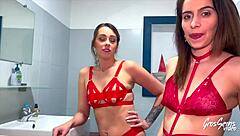 joy and anita are two european brunettes with big natural tits in lingerie for a ffm threesome