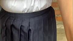 My beautiful neighbor lost the bet and put on that sexy Japanese uniform, so we fucked her while her boyfrend was at work, real homemade vid