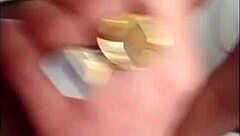 This brazilian is giving a delicious blowjob to the dark-skinned guy with big tits 😋