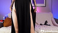 Teasing husband with heels and striptease before punishing with scalding wax