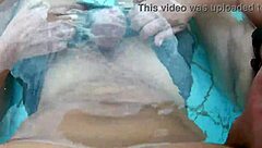 seducing a big cock boy in the pool with my curvy friend