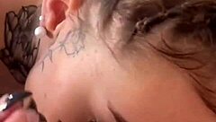 Petite brunette teen model with natural tits rimming deepthroat and messy cum on face