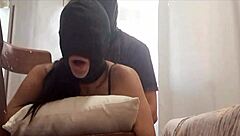 the preview shows her chairtied, hooded, and ballgagged before taking a big rod in every opening.