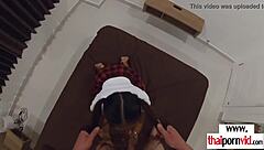 Thai teen Cherry in uniform takes big white dick 😈