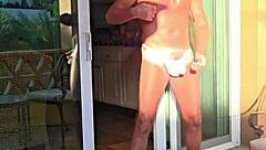 pervy guy says, do you like my thong stretch on the balcony?