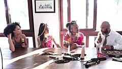 Black Couple Enters Porn in Sheer Red Outfits!