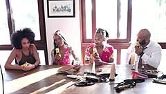 Black Couple Enters Porn in Sheer Red Outfits!