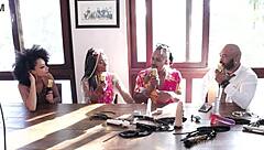 Black Couple Enters Porn in Sheer Red Outfits!