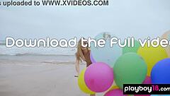 Skinny Italian Milf Blondie Farncy Torino Plays With Balloons On The Beach