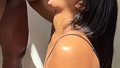 Amateur couple Nysdel enjoys every inch of neighbor's big black cock with ball licking and fucking!