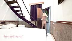 Why is this blonde milf slut taking anal from a guy in the hotel while filming for her husband