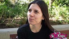 European brunette Mia Gallardo in rough anal casting begs to break her butthole