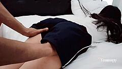 Timid Latina stepsister in uniform skips school for hotel fucking session