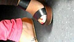 Mature Woman Displays Feet In Candid Wedges And Sandals During Everyday Hidden Footage