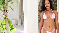 naughty babe putri cinta slowly strips her bikini to reveal round boobs and big ass in teasing display