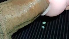 he gives kissy blowjob close up, then homemade fucking on desk with real doll until creampie fills her.