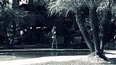 Blonde cougar Aubrey Adams chokes on deepthroat fuck in garden while voyeur spies 😏