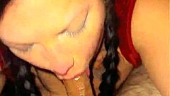 Quick sloppy blowjob with some deepthroat from curvy brunette milf and her big tits 😏