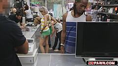 sweet petite teen contrasts her small tits with sucking a huge meaty cock