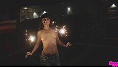 topless outdoors with honey gold and dakota marr flashing petite tits in public party fun!