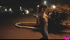 topless outdoors with honey gold and dakota marr flashing petite tits in public party fun!