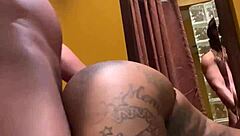 Hey, big black cock deepthroat blowjob and wet pussy fucking with ebony co-worker in work bathroom sex tape