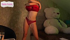 erotic dance and masturbation from stella in a red dress with wet pussy play
