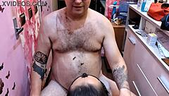 Wow, that barber babe has such perfect natural tits - can you believe it?